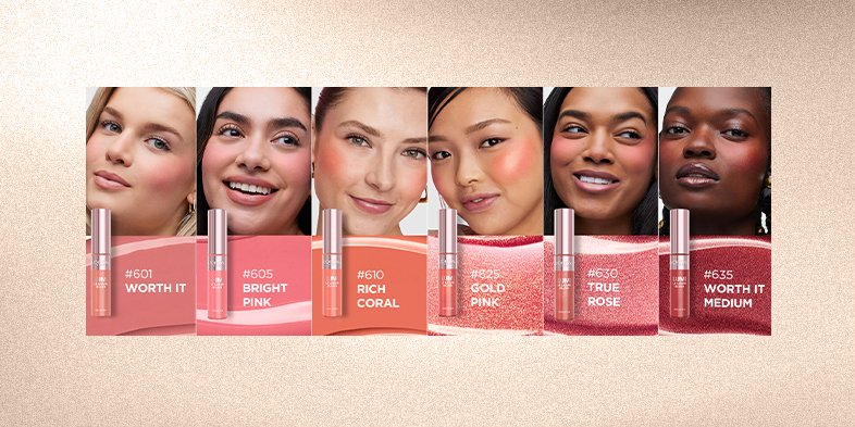 Different shaed and colors of blush on different skin complexions